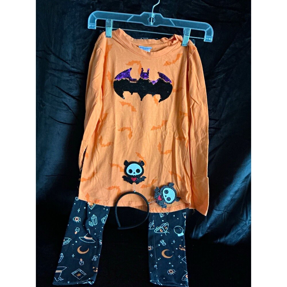 Batman Girls XL 2pc Halloween Outfit Set Long Sleeve Sequin Top & Leggings